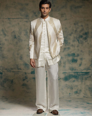 Ivory hand embroidered sequins short jacket set