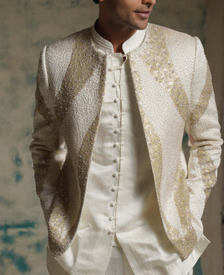 Ivory hand embroidered sequins short jacket set