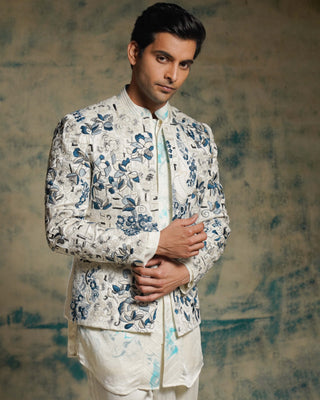 Ivory embriodered short jacket set