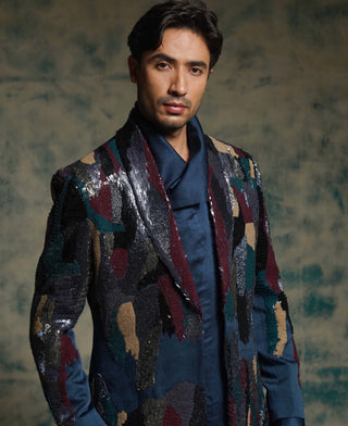 Multicolor sequined short jacket set