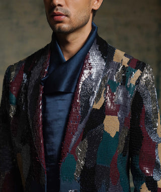 Multicolor sequined short jacket set