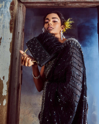 Nitika Gujral-Black Embroidered Organza Sari Set-INDIASPOPUP.COM