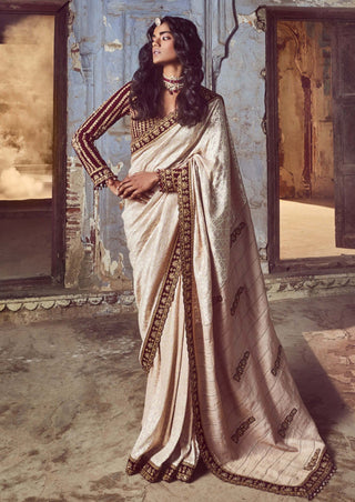 Nitika Gujral-Blush Pink Monga Sari Set-INDIASPOPUP.COM
