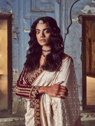 Nitika Gujral-Blush Pink Monga Sari Set-INDIASPOPUP.COM