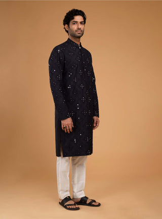Chatenya Mittal-Blackish Blue Mirror Kurta And Pants-INDIASPOPUP.COM