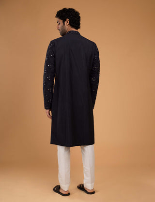 Chatenya Mittal-Blackish Blue Mirror Kurta And Pants-INDIASPOPUP.COM
