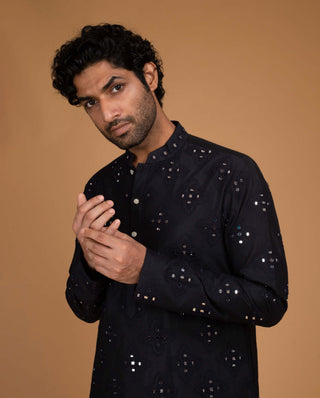 Chatenya Mittal-Blackish Blue Mirror Kurta And Pants-INDIASPOPUP.COM