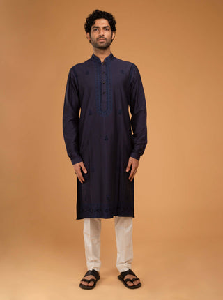 Chatenya Mittal-Navy Blue Kurta And Pant-INDIASPOPUP.COM