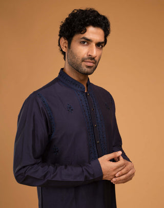 Chatenya Mittal-Navy Blue Kurta And Pant-INDIASPOPUP.COM