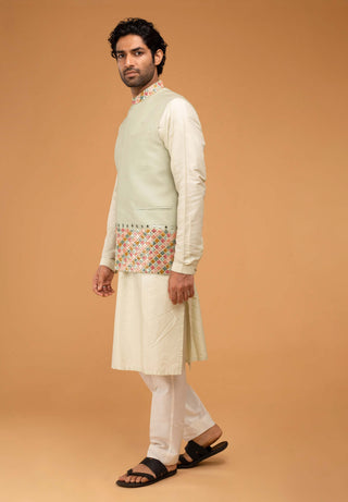 Chatenya Mittal-Mint Nehru Jacket And Kurta Set-INDIASPOPUP.COM