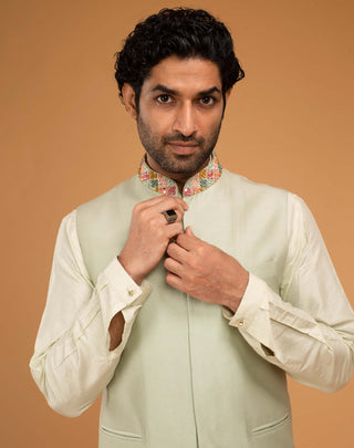 Chatenya Mittal-Mint Nehru Jacket And Kurta Set-INDIASPOPUP.COM