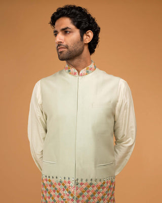 Chatenya Mittal-Mint Nehru Jacket And Kurta Set-INDIASPOPUP.COM