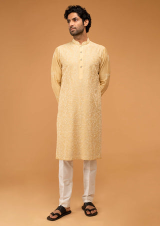 Chatenya Mittal-Gold Beige Kurta And Pants-INDIASPOPUP.COM
