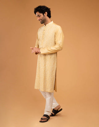 Chatenya Mittal-Gold Beige Kurta And Pants-INDIASPOPUP.COM