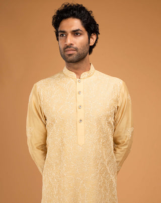 Chatenya Mittal-Gold Beige Kurta And Pants-INDIASPOPUP.COM