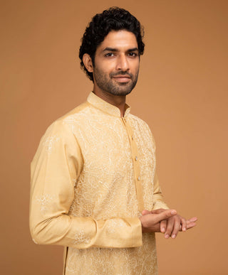 Chatenya Mittal-Gold Beige Kurta And Pants-INDIASPOPUP.COM