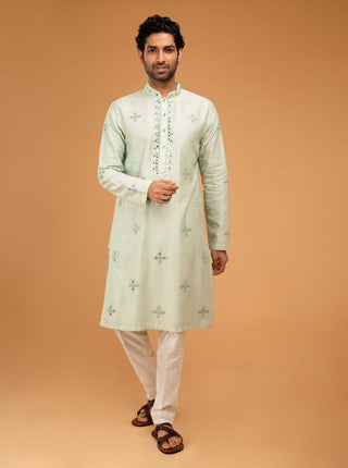Chatenya Mittal-Mint Green Mirror Kurta And Pants-INDIASPOPUP.COM