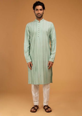Chatenya Mittal-Dark Mint Pintux Kurta And Pants-INDIASPOPUP.COM
