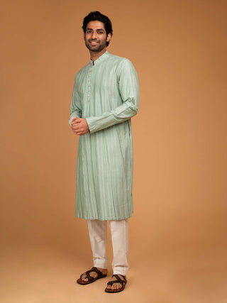 Chatenya Mittal-Dark Mint Pintux Kurta And Pants-INDIASPOPUP.COM