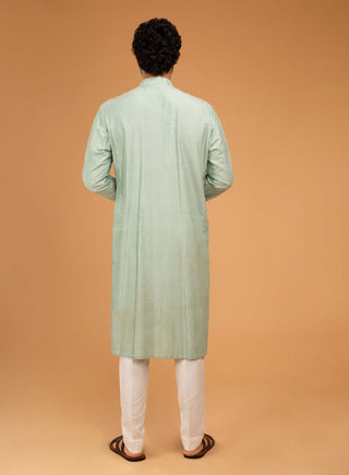 Chatenya Mittal-Dark Mint Pintux Kurta And Pants-INDIASPOPUP.COM