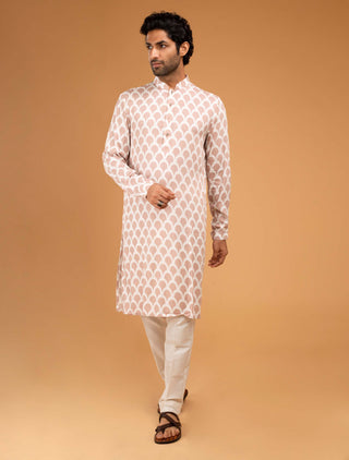 Chatenya Mittal-Peach Ojis Print Kurta And Pants-INDIASPOPUP.COM
