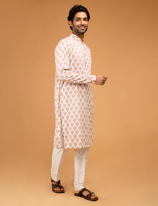 Chatenya Mittal-Peach Ojis Print Kurta And Pants-INDIASPOPUP.COM