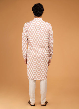 Chatenya Mittal-Peach Ojis Print Kurta And Pants-INDIASPOPUP.COM