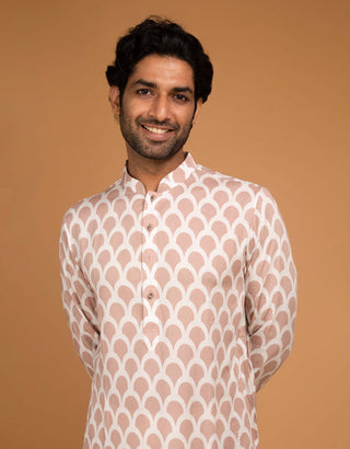 Chatenya Mittal-Peach Ojis Print Kurta And Pants-INDIASPOPUP.COM