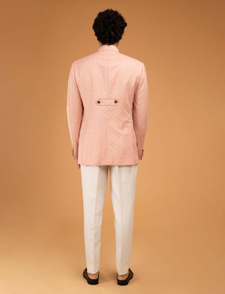 Chatenya Mittal-Peach Jacquard Bandhgala And Pants-INDIASPOPUP.COM