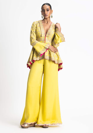 Nitika Gujral-Mehndi Yellow Jacket And Trouser-INDIASPOPUP.COM