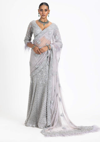 Nitika Gujral-Silver Grey Skirt Sari And Blouse-INDIASPOPUP.COM
