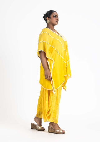 Nitika Gujral-Yellow Georgette Tunic And Cowl Salwar-INDIASPOPUP.COM