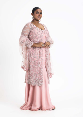 Nitika Gujral-Rose Pink Net Jacket And Sharara Set-INDIASPOPUP.COM