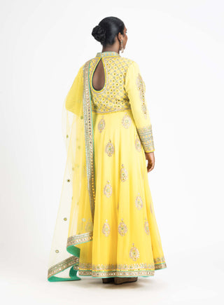 Nitika Gujral-Yellow Georgette Kalidar Jacket And Sharara Set-INDIASPOPUP.COM
