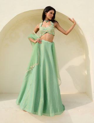 Green mina lehenga set