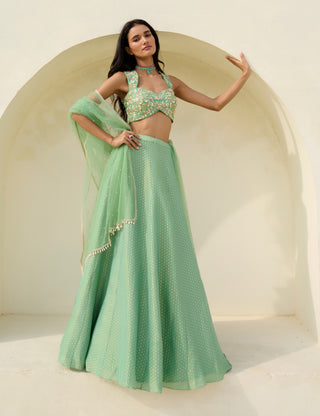 Green mina lehenga set