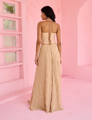 Beige and blush pink riz flared palazzo set