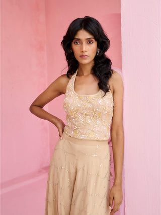 Beige and blush pink riz flared palazzo set