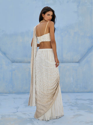 Ivory noor pre-drape sari and blouse