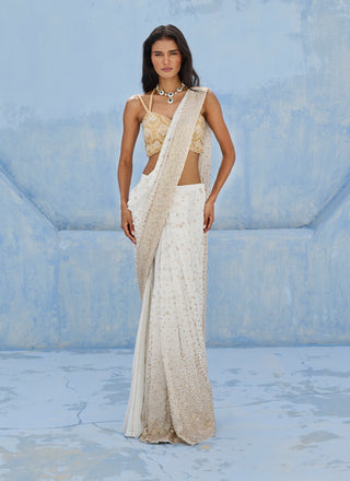 Ivory noor pre-drape sari and blouse