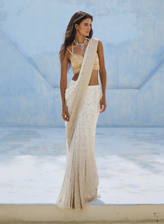 Ivory noor pre-drape sari and blouse