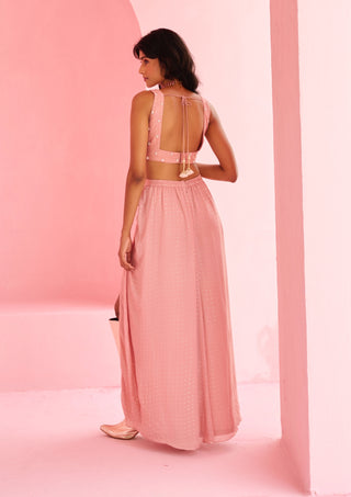 Pink ines jacket and drape skirt set