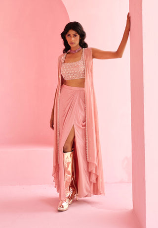 Pink ines jacket and drape skirt set