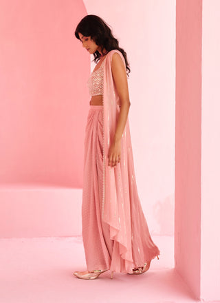 Pink ines jacket and drape skirt set