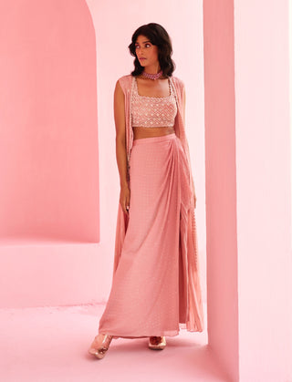 Pink ines jacket and drape skirt set