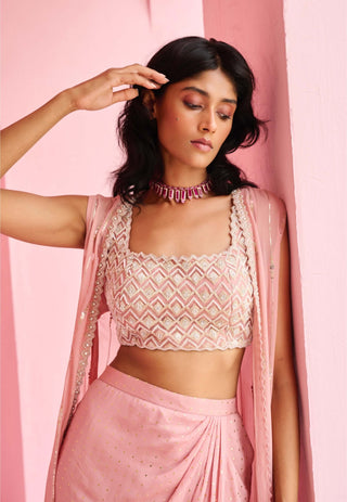 Pink ines jacket and drape skirt set