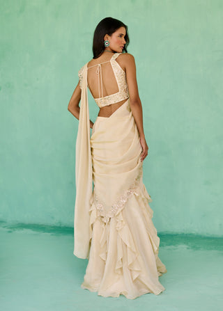 Ivory ziya pre-drape sari and blouse