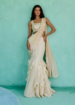 Ivory ziya pre-drape sari and blouse