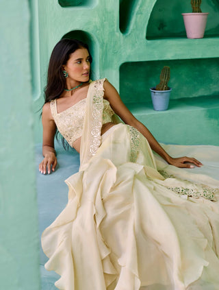 Ivory ziya pre-drape sari and blouse