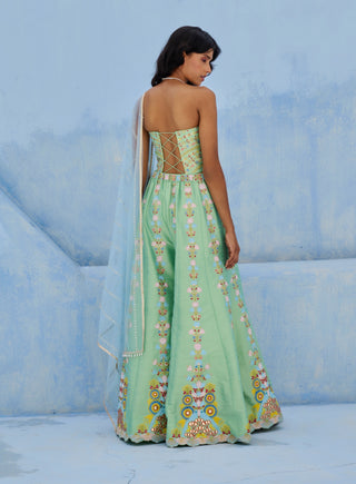 Green and blue meher sharara set